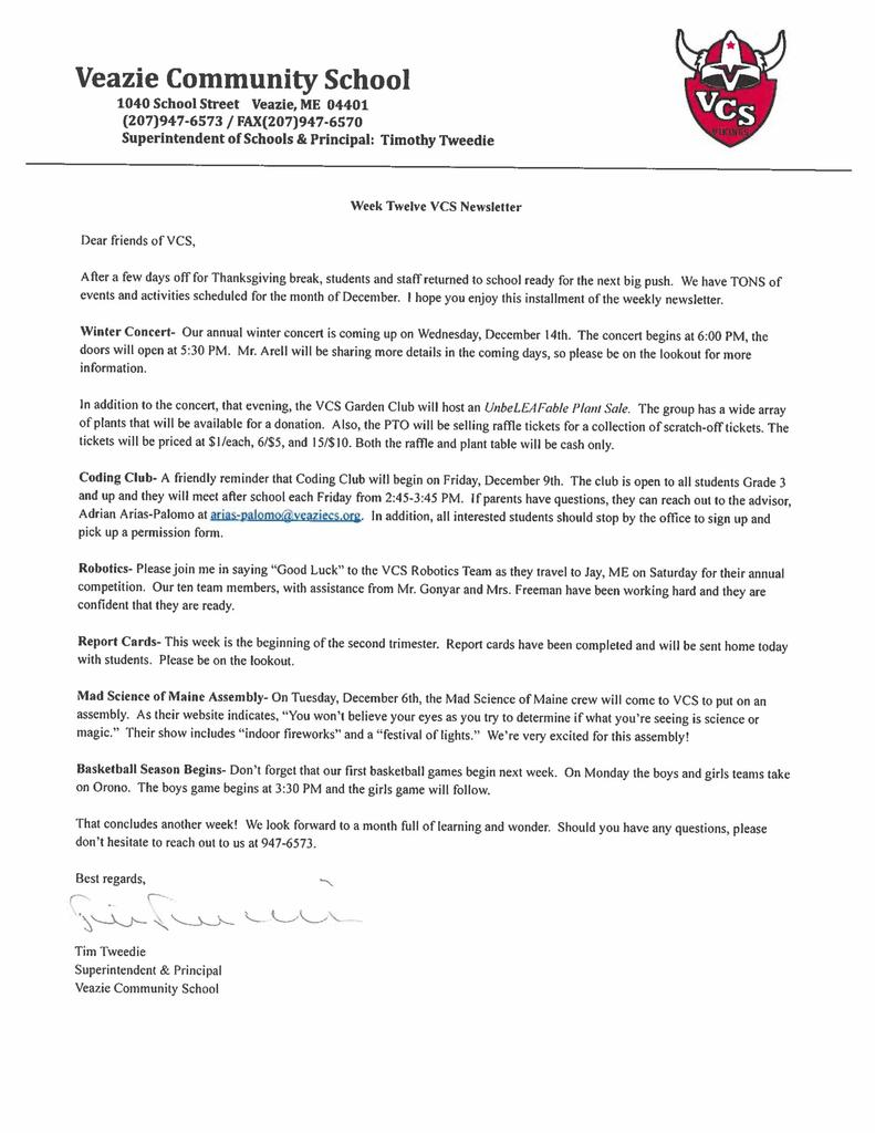 Week Twelve Newsletter